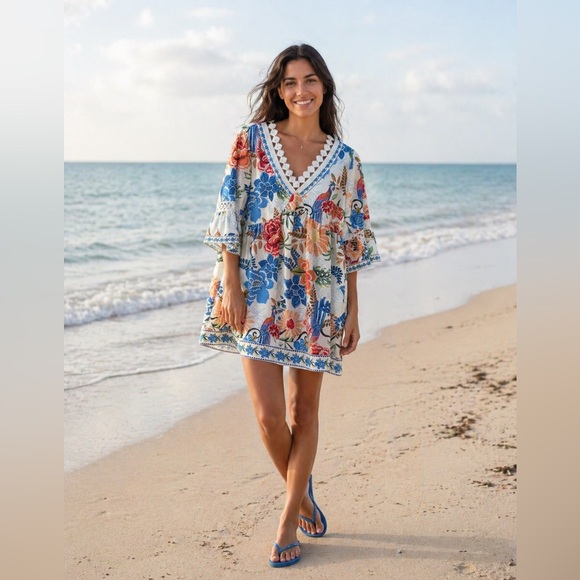 Cupshe Dresses & Skirts - Cupshe Floral Dress with Blue, Orange & Green Print Size Small